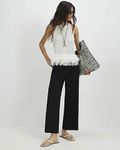 Black Pull On Textured Culottes