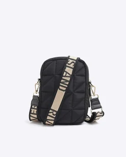 Black quilted zip pocket cross body bag