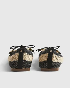Black Raffia Stripe Mary Jane Shoes