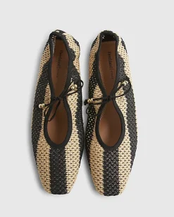 Black Raffia Stripe Mary Jane Shoes