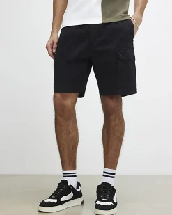 Black Regular Fit Cargo Shorts