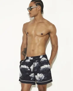 Black Regular Fit Floral Swim Shorts