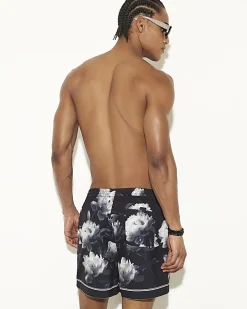 Black Regular Fit Floral Swim Shorts