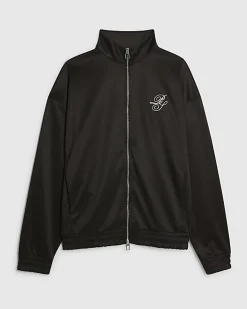 Black Regular Fit Script Zip Through Jacket