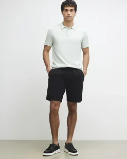 Black Regular Fit Stretch Textured Shorts