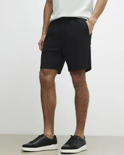 Black Regular Fit Stretch Textured Shorts