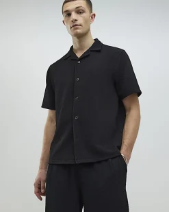 Black Regular Fit Textured Revere Shirt