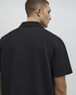 Black Regular Fit Textured Revere Shirt