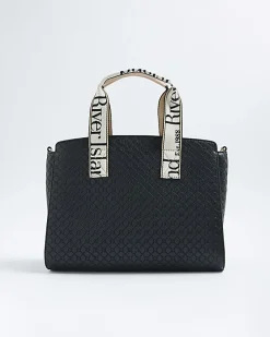 Black RI Monogram Grab Handle Tote Bag