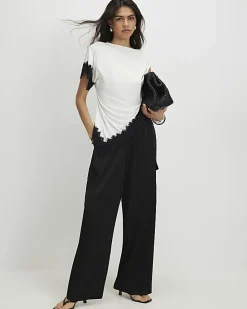 Black Satin Cargo Trousers