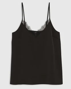 Black Satin Lace Trim Cami Top