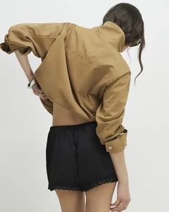 Black Satin Lace Trim Shorts
