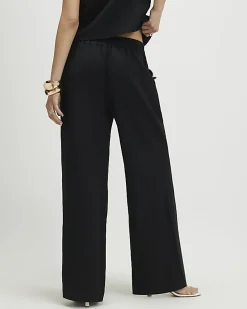 Black Scallop Trim Wide Leg Trousers