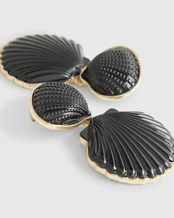 Black Seashell Drop Earrings