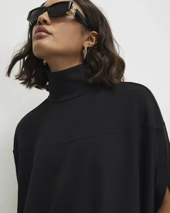 Black Short Sleeve Cosy Cape Top