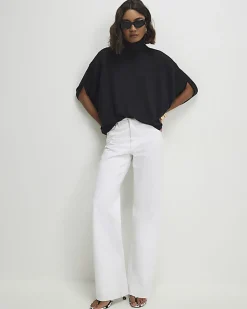 Black Short Sleeve Cosy Cape Top