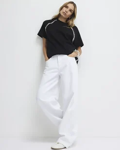 Black Short Sleeve Cosy Whipstitch T-shirt
