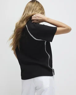 Black Short Sleeve Cosy Whipstitch T-shirt