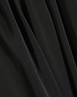 Black Short Sleeve Pleated Neck Mini Dress