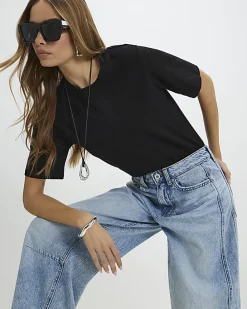 Black Short Sleeve Shoulder Pad Bodysuit