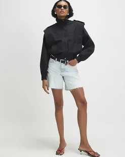 Black Shoulder Detail Bomber Jacket