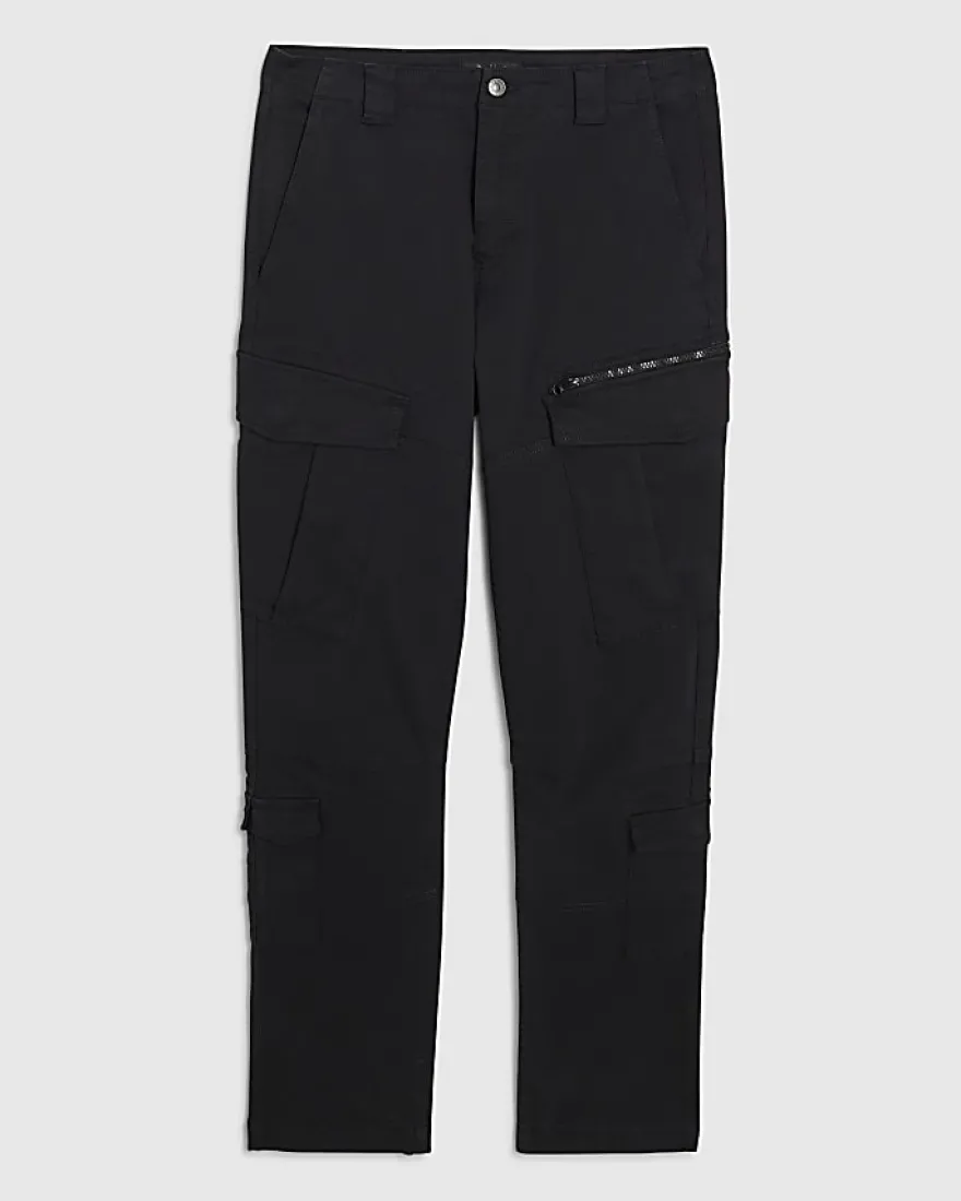 Black Skinny Fit Multi-Pocket Cargo Trousers