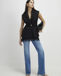 Black Sleeveless Cinched Waist Blazer