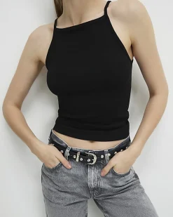 Black Sleeveless Cotton Tank Top
