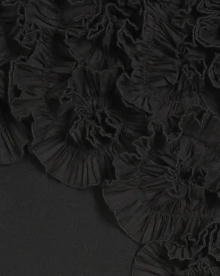 Black Sleeveless 3D Plisse Ruffle Playsuit