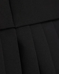 Black Sleeveless Pleated Hem Tab Mini Dress