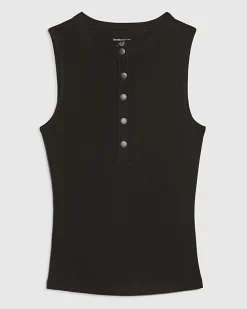 Black Sleeveless Ribbed Popper Top