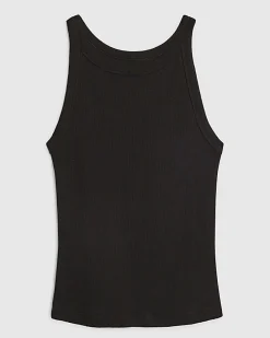 Black Sleeveless Ribbed Tank Top