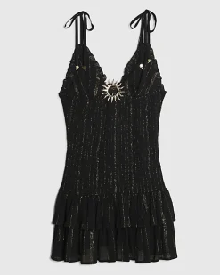 Black Sleeveless Shirred Mini Beach Dress