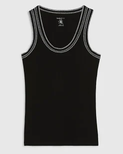 Black Sleeveless Whipstitch Tank Top