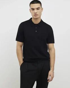 Black Slim Fit Essential Knit Polo Shirt