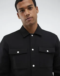 Black Slim Fit Premium Collared Overshirt