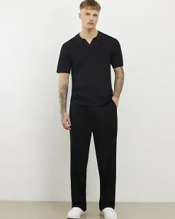 Black Slim Fit Premium Textured Knit Polo