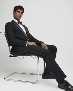 Black Slim Fit Stretch Tuxedo Suit Trousers