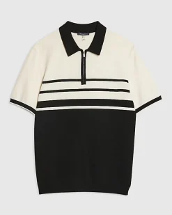 Black Slim Fit Stripe Knitted Polo Shirt
