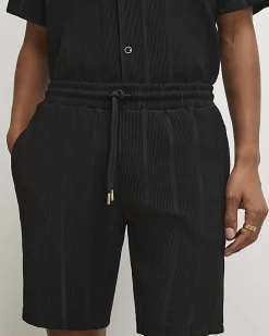Black Slim Fit Textured Stripe Shorts