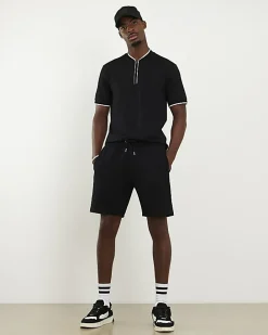 Black Slim Fit Textured Tipped Shorts