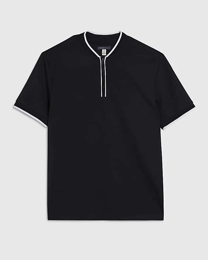 Black Slim Fit Tipped Baseball Shirt