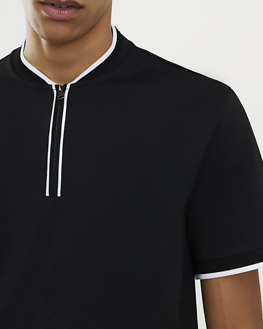 Black Slim Fit Tipped Baseball Shirt