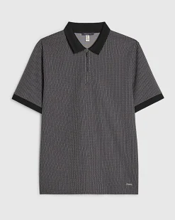 Black Slim Fit Zip Neck Jacquard Polo Shirt