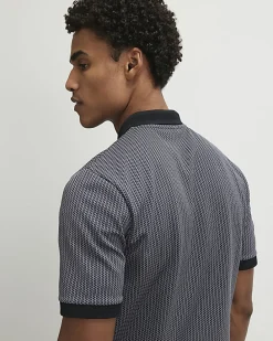 Black Slim Fit Zip Neck Jacquard Polo Shirt