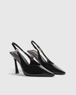 Black Slingback Logo Court Heels