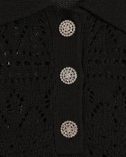 Black Stitched Knit Polo Top