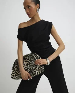 Black Stretch Sleeveless Drape Top