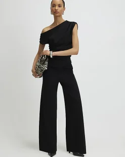 Black Stretch Sleeveless Drape Top