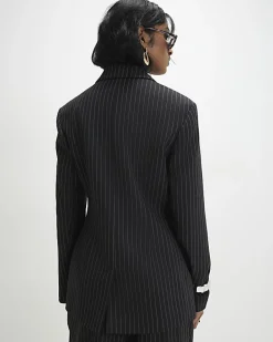 Black Stripe Tie Waist Blazer